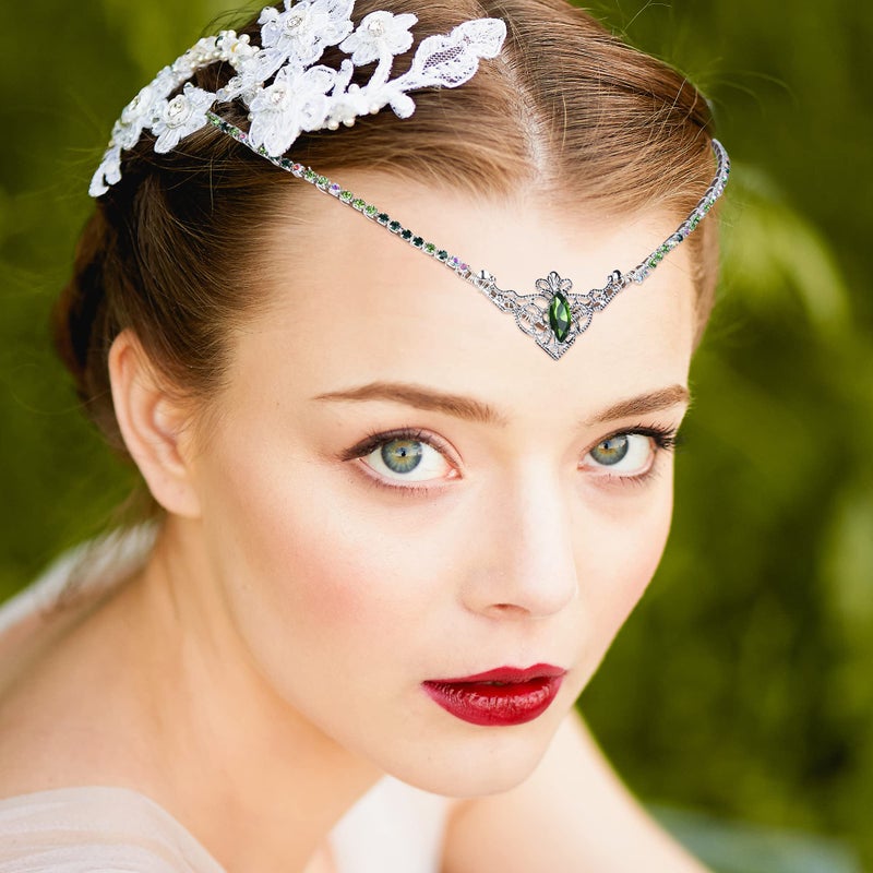 MOSTORY Handmade Green Crystal Tiara for Princess Wedding Rhinestone Fairy Crown Headband for Bridal Shower Woodland Elf Headpiece for Women Queen Bachelorette Party Medieval Fair Proms - Image 3